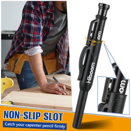 Hiboom Solid Carpenter's Pencil with Mechanical Pencil Holder and 6 Replacement Leads, Woodworking Deep Hole Marker with Built-in Sharpener for Carpenters, Scribing, Architect Construction