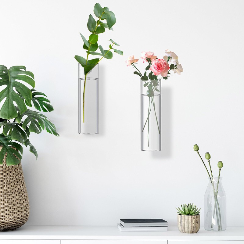 2 Pack Wall Hanging Glass Planters 1.85x5.9 Inch High Borosilicate