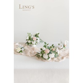 Ling's Moment White & Sage Artificial Flowers with Vase Wedding Decor Centerpiece Flower Potted for Ceremony Reception Tabletop Desk Flowers Mantel Archway Aisle, Fake Flowers Set of 4