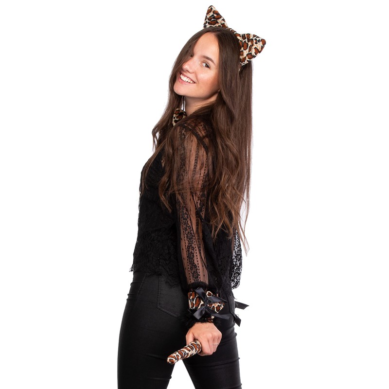 Brandsseller Animal Set Deluxe Headband Ears Tail Satin Bow Bracelets