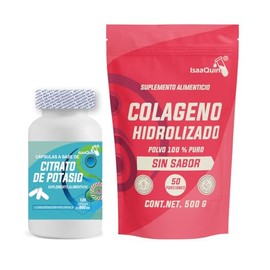 Pack IsaaQuim: Citrato de Potasio 120 Cápsulas de 800 mg + Colágeno Hidrolizado 100% Puro 500 g – Suplementos Alimenticios Sin Sabor