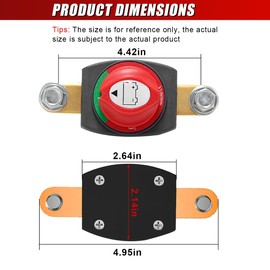 DUSCOKE Side Post Battery Disconnect Master Switch, 12-48V Heavy Duty Battery Cut-Off Switch Disconnect Isolator, Power Kill Switches Shut Off for Car, ATV, RV, Boat and Vehicle Batteries (Side Post)