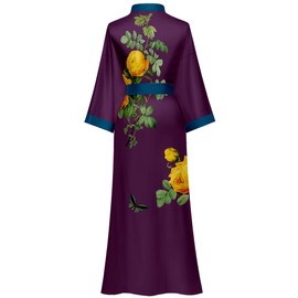 Kihnop Women's Floral Long Kimono Robe Long Satin Robe Long Silk Robe Ladies Kimonos Silky Bathrobe Cover Up, One Size