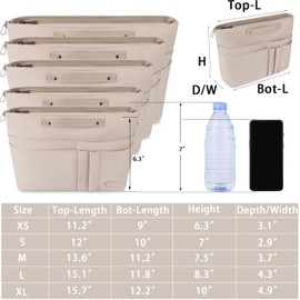 HyFanStr Purse Organizer Insert for Handbags,Tote Bag Organizer Insert Zipper Bag for Women, Handbag Organizer Inside Liner with 15 Pockets, Beige S