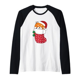 Cute Red Pandas In Christmas Stockings For Christmas Red Raglan Baseball Tee