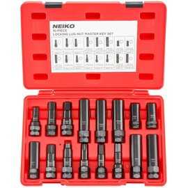 Neiko 02457A Juego de llaves de tuerca de lengüeta, kit de herramientas de extracción de bloqueo de rueda para llaves de neumáticos de repuesto y fábrica, SAE y enchufes métricos, 16 piezas
