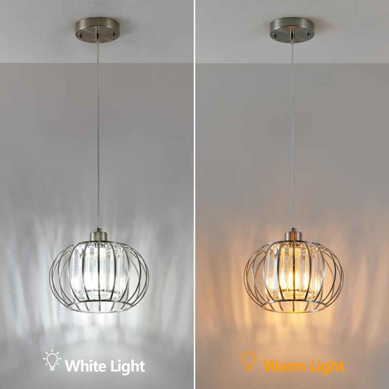 XSDeTu Brushed Nickel Pendant Light Fixtures, Modern Crystal Hanging Ceiling