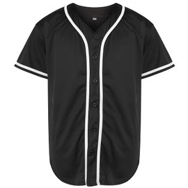 Phoneutrix Blank Plain Hip Hop Hipster Baseball Jersey Button Down Shirts Sports Uniforms Men Women Jersey (Black, X-Large)