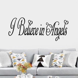 Inspirational Quotes Family Wall Stickers: Home Vinyl Art Wall Decals for Kitchen Living Room - I Believe in Angels 23" X 9"