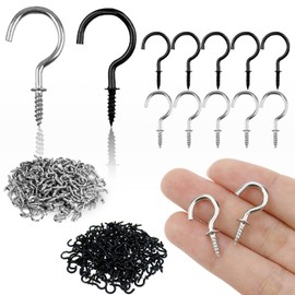 JOOTUEPO 120 Pieces 1/2 Inch Cup Hooks Mini Ceiling Screw Hooks for Hanging Plants, Christmas Decor, Cups (Silver, Black)
