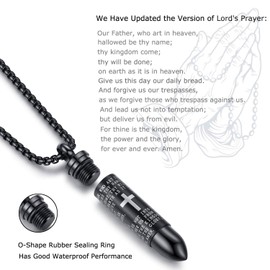 Stainless Steel Urn Necklace For Ashes Bullet Shaped Cremation Urn Jewelry Lords Prayer Mens Urn Pendant Necklace Waterproof