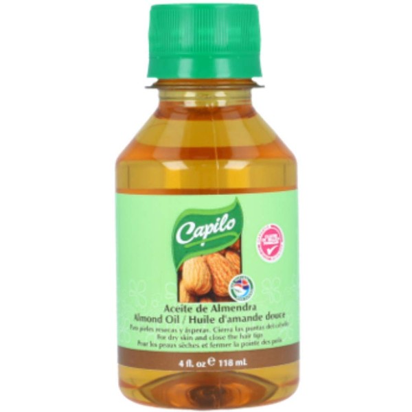 Capilo Almond Oil, Hair and Skin Formula, For Dry and Rough Skin (4oz Bottle), Blend of Fruit Oil and Mineral Oil