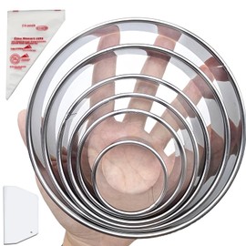8Pcs Round Cookie Cutter Set,6 Stainless Circle Cookie Cutter(2/3/3.5/4/5/6 Inch) with Hard Flexible Plastic Dough Scrapers and 10 Piping Bags, Biscuit Cutters for Baking Cookies, Pastries and Donuts
