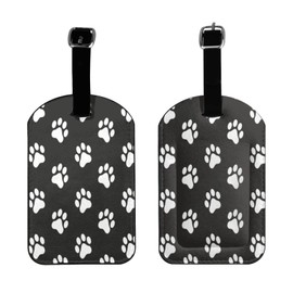 UESEU Dog Paw Print Luggage Tag for Suitcases,White Animal Footprint Black PU Leather Baggage Tags Bag Tags Travel Id Label for Luggage Women Men -1 Piece