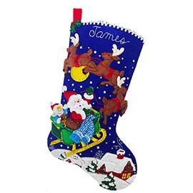 Bucilla Felt Applique 18" Stocking Making Kit, Sleigh Ride with Santa, Perfect for DIY Arts and Crafts, 89536E
