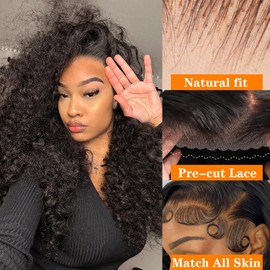 Forevermore Glueless Wigs Human Hair Pre Plucked Pre Cut Wear And Go 24inch Curly Human Hair Wig 13x4 Lace Front Wigs Human Hair 180% Density Ready To Wear Glueless Wigs Human Hair Natural Color