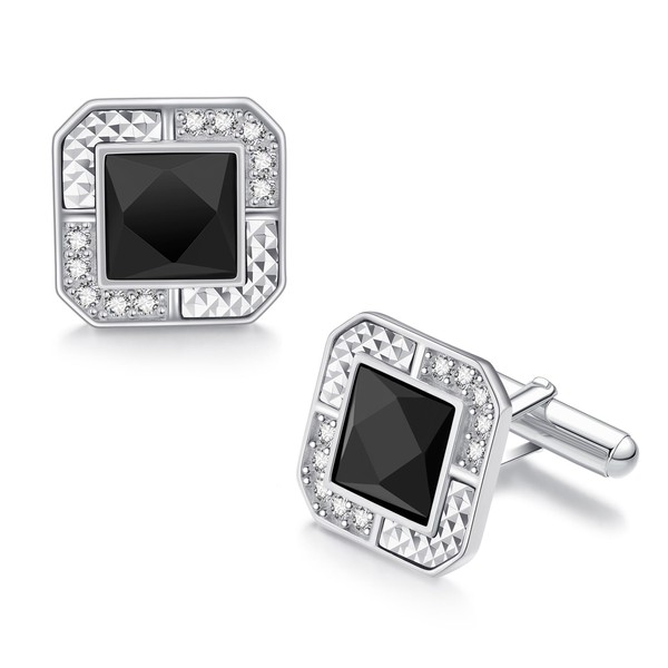 Cufflinks for Men 925 Sterling Silver Black Crystal Cufflinks for