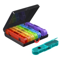 Weekly Pill Organizer 2 Times a Day, Travel Pill Box 7 Day, Portable Daily Pill Case, AM PM Pill Container for Medication, Vitamin, Fish Oils, Supplement