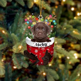Chocolate Labrador Dog Christmas Ornament, Chocolate Labrador in Snow Pocket Christmas Tree Ornament, Dog Lovers Gift Idea Xmas, Christmas Decorations for Tree, Christmas Ornament Gift for Dog Lovers