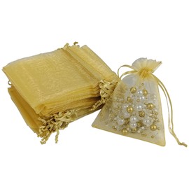 SimautHawk 50 Pcs Gold 3.1x4.1 inches Small Gift Bags, Good Sheer Organza Bags, Mesh Drawstring, Jewelry Gift for Wedding Favors, Festival Wrapping Supplies (Gold, 3.1x4.1 inches)