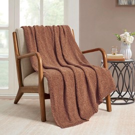 BOURINA Chenille Throw Blanket for Couch Sofa Chair Bed Home Decoration, Soft Warm Cozy Blanket for All Season（50" x 60", Coral）