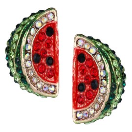 EVER FAITH Women's Earrings Crystal Enamel Party 3D Beautiful Watermelon Fruit Stud Earrings Multicoloured Gold Tone, Crystal, Crystal