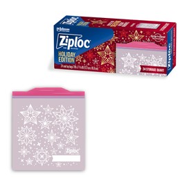 Ziploc Quart Food Storage Bags, Grip 'n Seal Technology for Easier Grip, Open, and Close, 24 Count, Holiday Designs