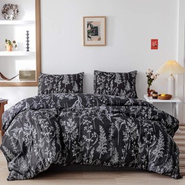 JANZAA Comforter Set Queen Comforter Set,3 PCS Floral Comforter Set Bedding Sets Queen with Comforter Black Comforter Set Soft Microfiber Bedding Set with 2 Pillow Cases