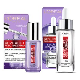 Kit L'Oréal Paris Revitalift Ácido Hialurónico Sérum facial rellenador Sérum de ojos 2 piezas Hidrata intensamente y rellena líneas de expresión aprobado por dermatólogos tu rutina de skin care