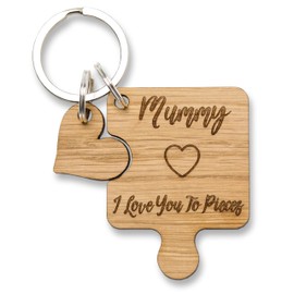 The Laser Engraving Company 'Mummy I Love You To Pieces' Jigsaw With Heart Keyring Mother's Day Gifts, Grandma Key Ring, Birthday, Christmas, Mommy, Mum, Nan, Nanna, Gran, Step Mum