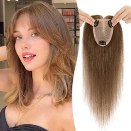 TESSHAIR Human Hair Topper for Women No Bangs 100% Remy Hair Toppers for Women 14 Inch Human Hair Toppers for Thin Hair 150% Density Toppers Hair Pieces for Women Medium Brown