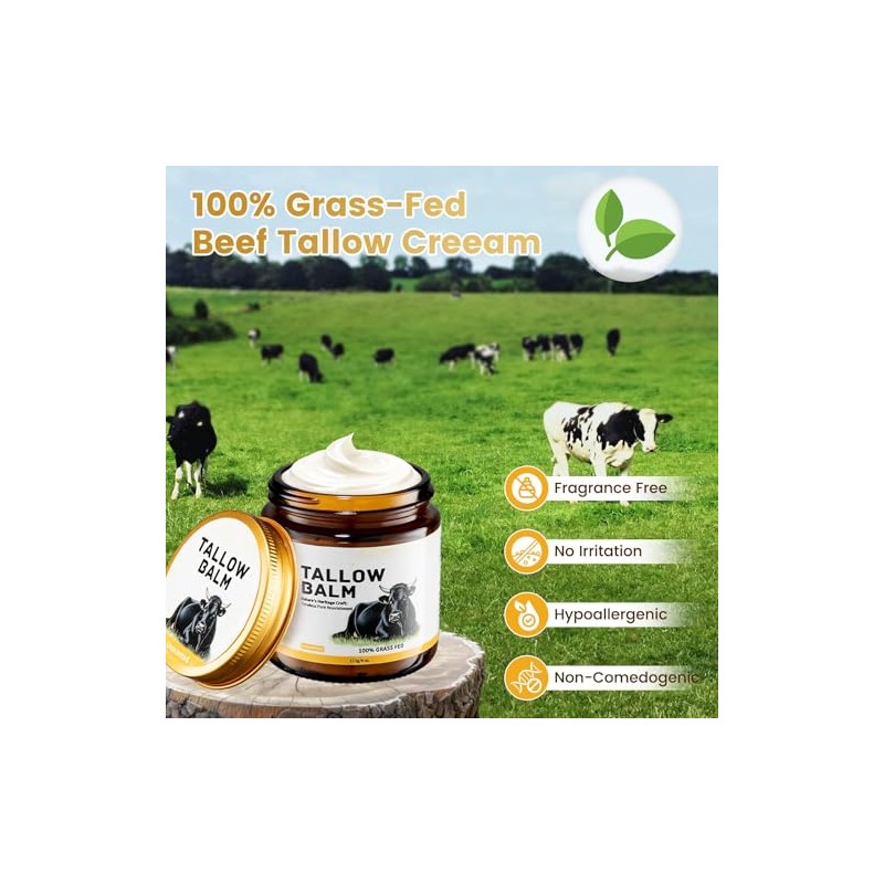 Whipped Grass-Fed Beef Tallow & Raw Honey Moisturizer, Unscented, 4