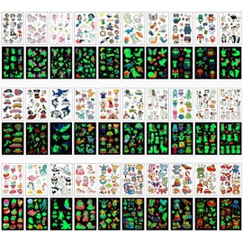 400pcs Tatuajes Luminosos Para Niños,Pegatinas de Tatuajes Temporales de Estilos Mixtos,Tatuajes que Brillan en la Oscuridad para Niños y Niñas,Unicornio Sirena Dinosaurio Mariposa Tatuajes Falsos o más regalos de maquillaje para fiestas 30 Hojas (30 hoja