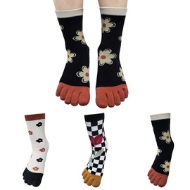HOMSSEM Womens Girls Toe Socks Five Fingers Cute Colorful Ankle Athletic Running Toe Seperated (Midnight Blossom 3pair)