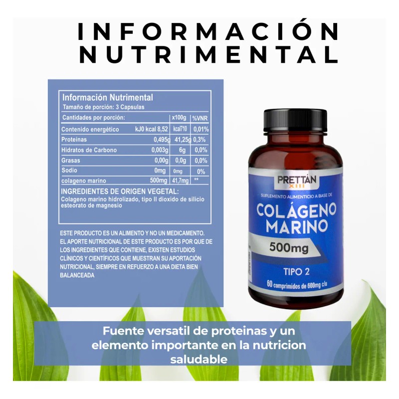 Suplemento en comprimidos Prettan XIII Nutricionales Colágeno Marino de Colágeno