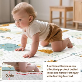 Foldable Baby Play Mat for Floor, PIGLOG 79x71 Extra Large Crawiling Play Mat for Babies, Waterproof & Portable Tummy Time and Non-Toxic Soft Foam Playmat for Infants, Toddlers, Giraffe