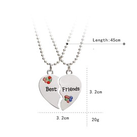Anloo BFF Best Friend Necklaces for 2/3/4 Girls,Rhinestone Crystal Matching Heart Friendship Pendant Necklace Gift for Sisters(2 packs,Matching Heart)