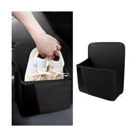 TNAIYH Car Trash Can with Lid, Carbon Fiber Leather Multipurpose Collapsible Leakproof Vehicle Garbage Bin Container, Waterproof Automotive Interior Organization Accessories, Universal Fit