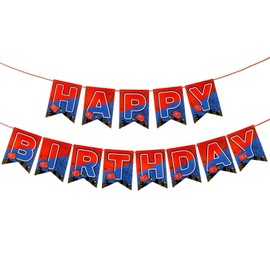 Spider Birthday Banner, Pre-Strung Colorful Spider Theme Happy Birthday Sign Garland Cartoon Movie Hanging Decorations for Boys Kids Party Baby Shower Supplies