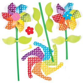 Baker Ross AG309 Rainbow Flower Windmill Kits For Children to Assemble, Personalise And Play with. Small Gift Idea For Boys & Girls (Pack of 6), 13cm