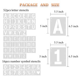 5 Inch Letter Stencils Symbol Numbers Stencil, 68 Pcs Reusable Alphabet Art Craft Templates Interlocking Stencils Kit for Painting on Wood, Wall, Glass, Fabric, Rock, Canvas, Chalkboard, Sign（5Inch）