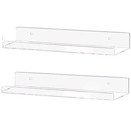 Weiai Clear Acrylic Shelf 15" Invisible Floating Wall Ledge Bookshelf, Kids Book Display Shelves Wall Mounted (15 Inch 6Pack)