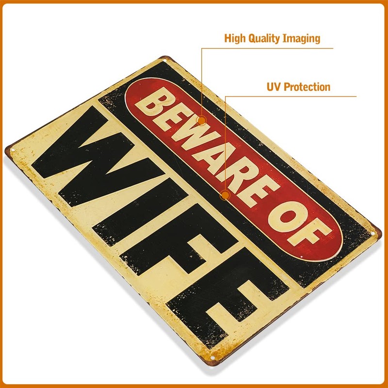 dingleiever-Beware Wife Metal Painting Garage Wall Sticker Antique Decor bar
