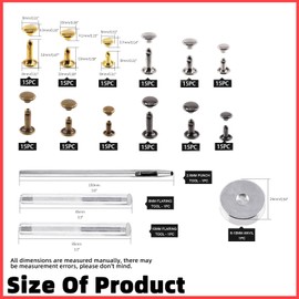 Tanstic 184Pcs Leather Rivets Kit, 3 Sizes 4 Colors Double Cap Rivets Flat Tubular Metal Studs with Setting Tool Kit for Leather Craft Repair Decoration(Silver/Gun Black/Bronze/Gold)