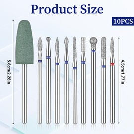 10pcs Nail Drill Bits Set for Manicure Professional Nails Diamond Bits Russian Cuticle Clean Nail Bit for Manicure Pedicure Cuticle Gel Polishing Home Salon