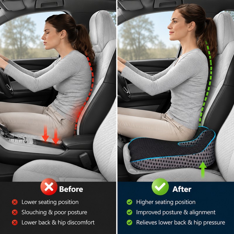 Memory Foam Car Seat Cushion for Driving – Wedge Height