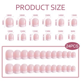Pack of 24 Artificial Fingernails, Short Square False Nails, Press On Nails, French Tips, Nude Natural French Fake Nails, Nails for Sticking, Short Square, for Women and Girls Art Manicure