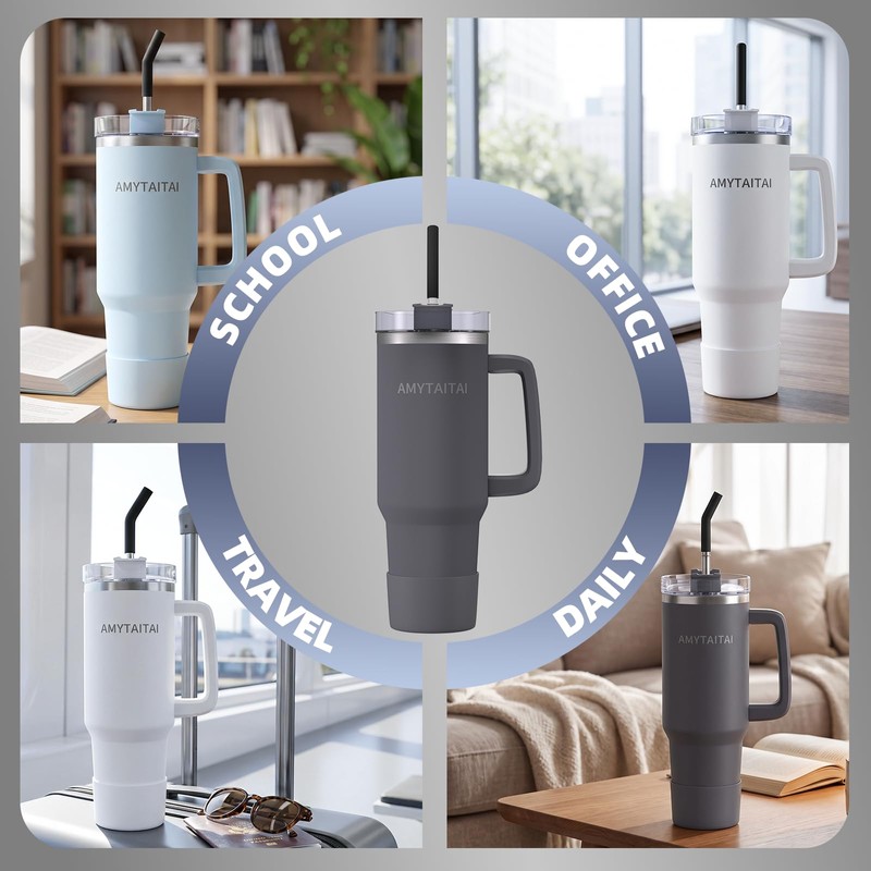 Vacuum Insulated Tumbler with Handle and Straw 40oz - Gray