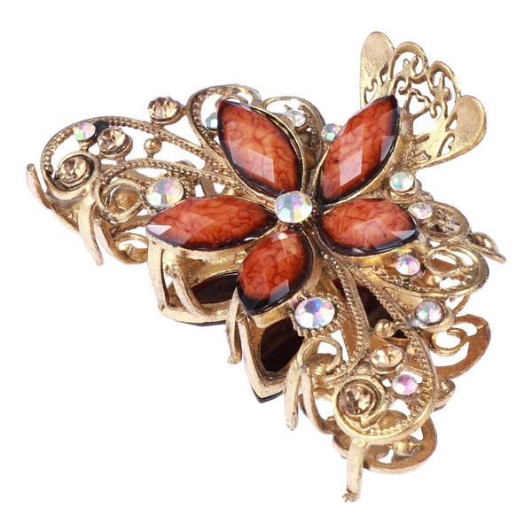 Frcolor Elegant Hair Claw Large Ladies Vintage Clip Floral Hair Pine Clip for Thick Hair (Brown)