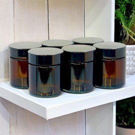 AVALON 4 Pack 30ml Amber Glass Cosmetic Jars with Black Urea Airtight Lids for Aromatherapy Blends/Creams/Candlemaking, Empty Refillable Cosmetic Containers Storage of Lotions, Face Creams, Make Up